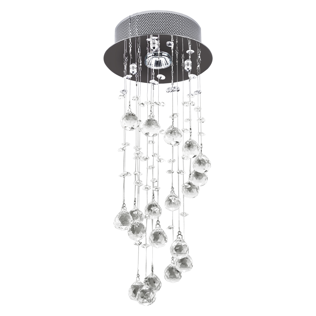 Crystal Chandelier, Spiral Rain Drop-Silver/Crystal