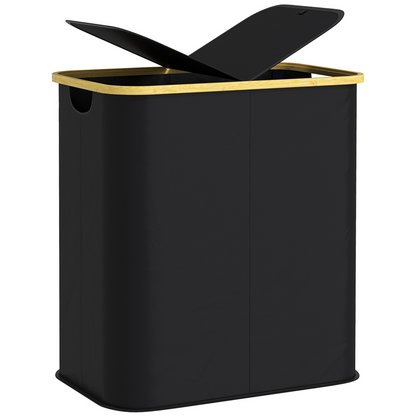 HOMCOM 80L Collapsible Laundry Hamper, Washing Basket for Bathroom, Black
