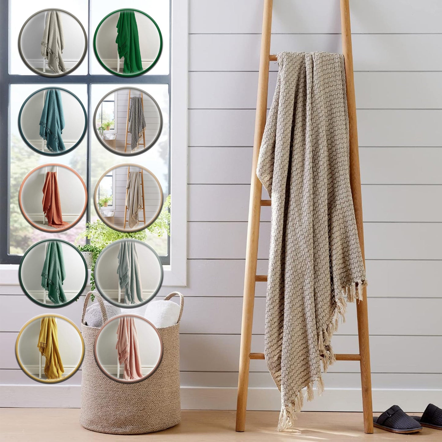 Cotton Throw Eco-Friendly Super Soft Cotton Throws Lightweight Sustainable Recycled Cotton for Sofa Bed Chair Calming Colours By OLIVIA ROCCO