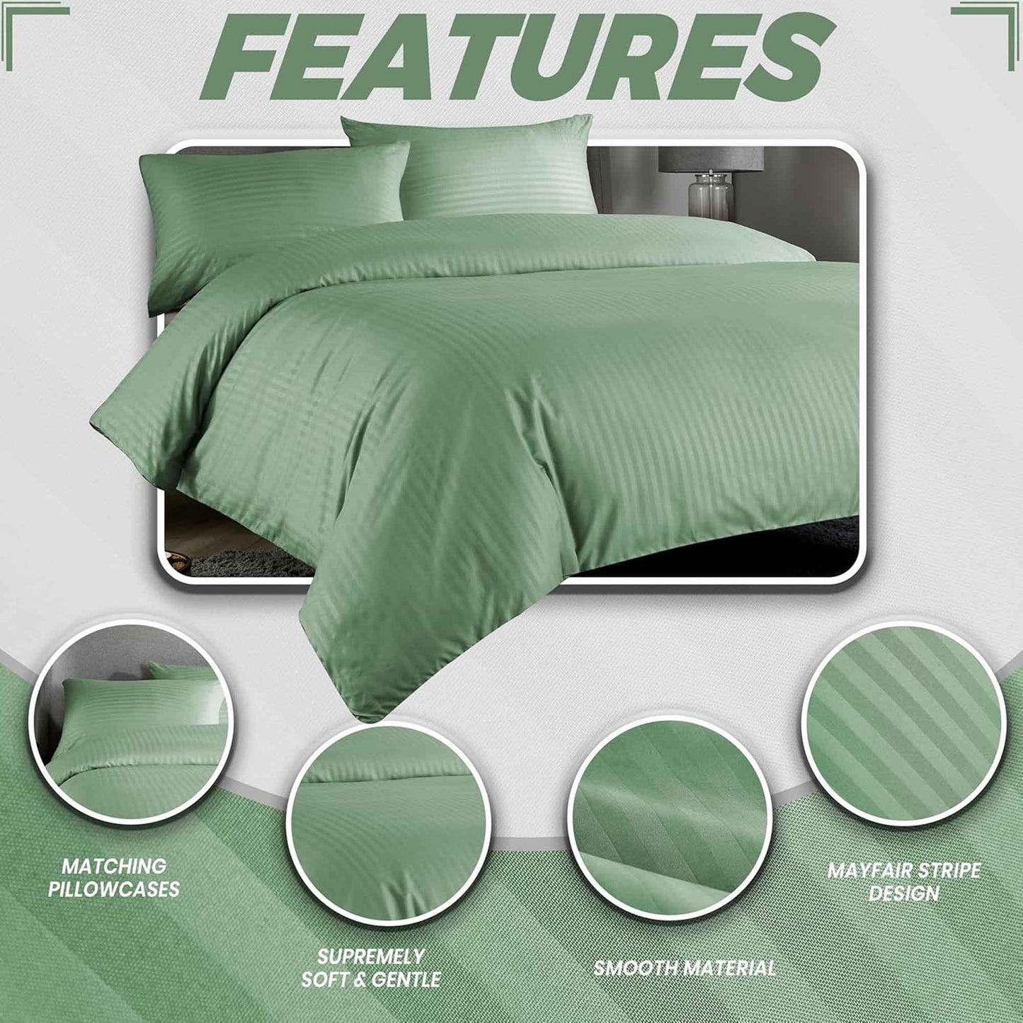 Mayfair Stripe Elegant Reversible Satin Duvet Cover Set with Comforter Multiple Sizes & Colours Luxurious Bedding Collection by OLIVIA ROCCO