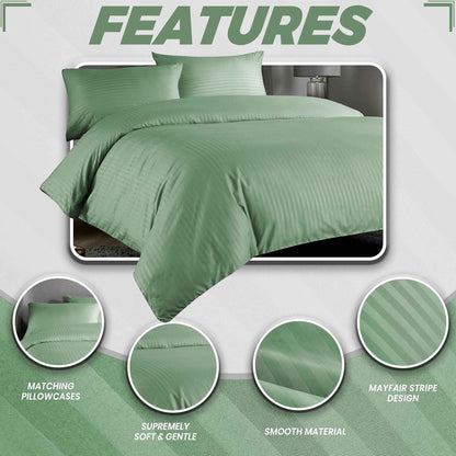 Mayfair Stripe Elegant Reversible Satin Duvet Cover Set with Comforter Multiple Sizes & Colours Luxurious Bedding Collection by OLIVIA ROCCO