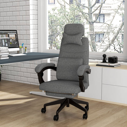 Vinsetto Linen-Look Office Chair, with 160\'c2\'b0 Reclining Back and Footrest - Grey