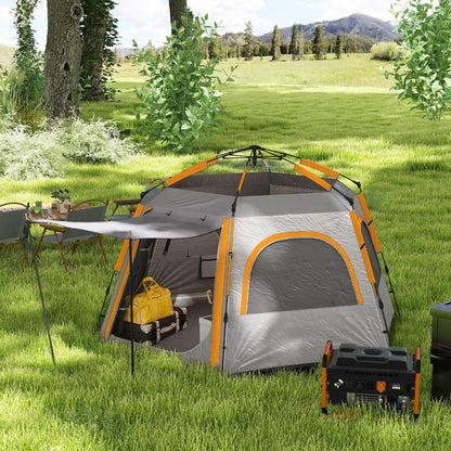 Outsunny Instant Camping Tent, 2/3/4 Person Easy Setup Family Tent with Vestibule, Rainfly, 4 Mesh Windows & 2 Doors, Hexagonal Design, Waterproof UV Protected Dome Tent, Light Grey