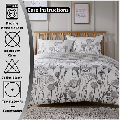 Meadow Grey Reversible Duvet Cover Set with Pillowcases Stylish Chic Design Durable Breathable Polyester Quilt Cover for Master Guest Rooms by OLIVIA ROCCO