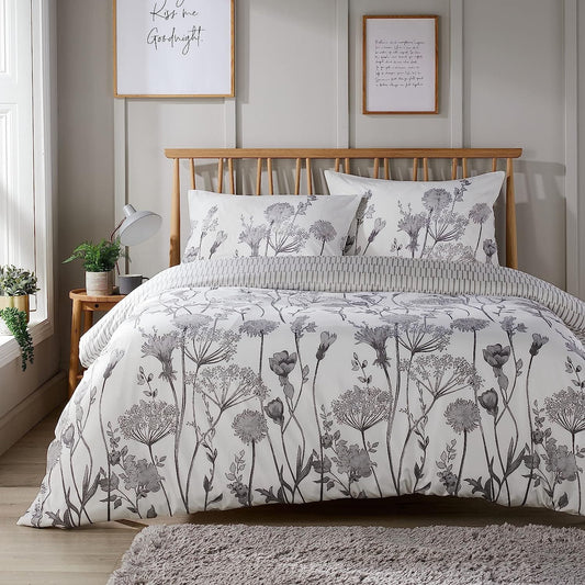 Meadow Grey Reversible Duvet Cover Set with Pillowcases Stylish Chic Design Durable Breathable Polyester Quilt Cover for Master Guest Rooms by OLIVIA ROCCO