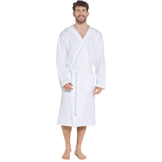 OLIVIA ROCCO Men's Hooded Waffle Cotton Bathrobe White Super Absorbent Spa Robe Luxury Dressing Gown For Home And Loungewear
