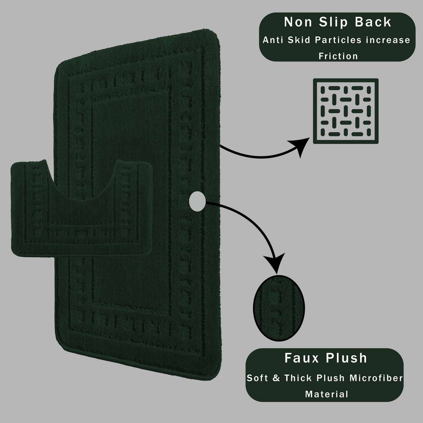 Miami 2 Piece Emerald Green Bath Mat & Pedestal Set Non-Slip Soft & Absorbent Bathroom Mat Set for Comfort & Safety by OLIVIA ROCCO
