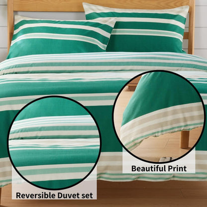 Miami Stripes Reversible Duvet Cover Set Hypoallergenic High-Quality Cotton Blend Bedding Available in Grey Natural Green Multiple Sizes by OLIVIA ROCCO