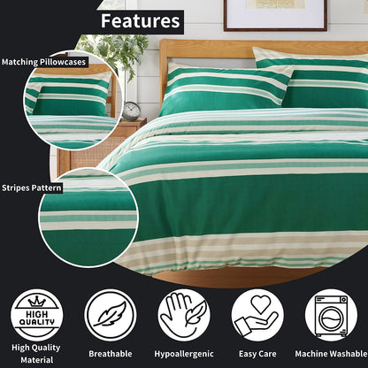 Miami Stripes Reversible Duvet Cover Set Hypoallergenic High-Quality Cotton Blend Bedding Available in Grey Natural Green Multiple Sizes by OLIVIA ROCCO