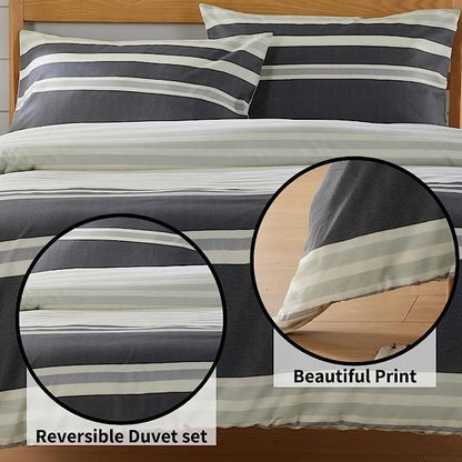 Miami Stripes Reversible Duvet Cover Set Hypoallergenic High-Quality Cotton Blend Bedding Available in Grey Natural Green Multiple Sizes by OLIVIA ROCCO