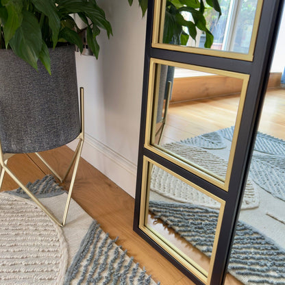 Mio - Full Length Black & Gold Metal Arched Window Mirror - 180cm x 105cm.