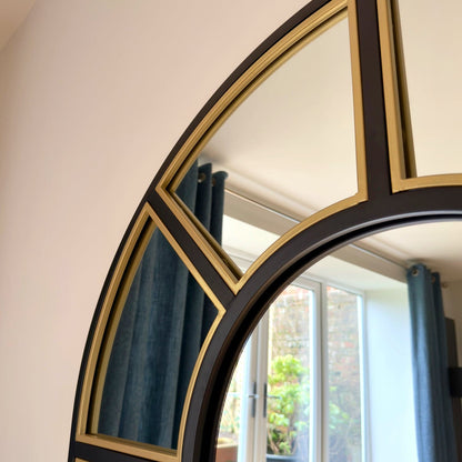 Mio - Full Length Black & Gold Metal Arched Window Mirror - 180cm x 105cm.