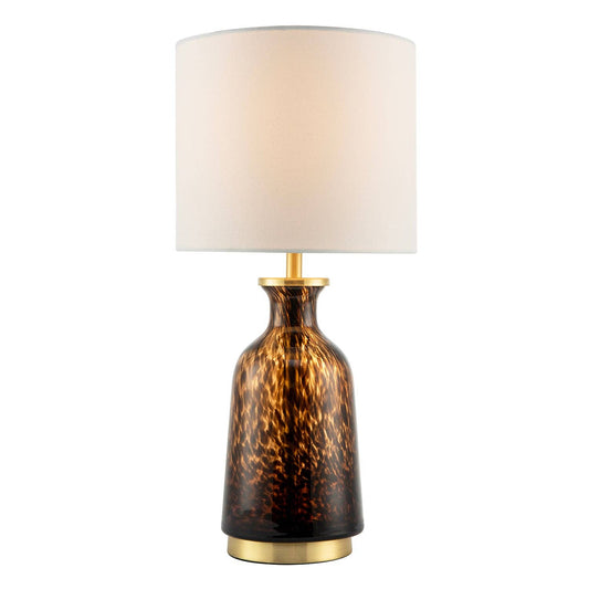 Modern Amber and Black Snowflake Speckle Glass Table Lamp with Shade