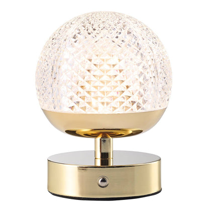 Modern Gold Rechargeable Touch Dimmable Table Lamp with Patterned Glass Shade