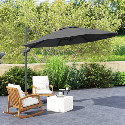 Outsunny 3 x 3(m) Cantilever Parasol with Cross Base, Garden Umbrella with 360° Rotation, Crank Handle and Tilt for Outdoor, Black
