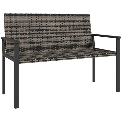 Outsunny 2 Seater Rattan Garden Bench, Outdoor Bench with Quick-Drying Cotton Padding, Wicker Garden Loveseat with Armrests, Steel Frame for Patio, Park, Mixed Grey