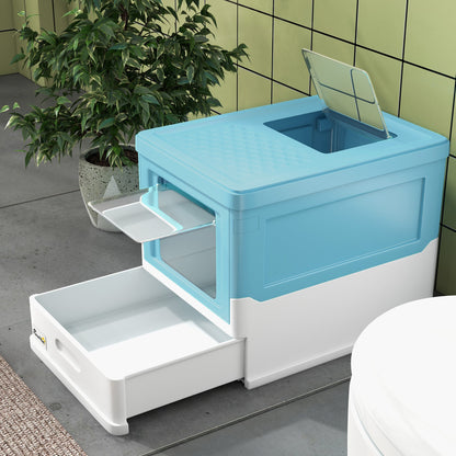 PawHut Hooded Cat Litter Box, Portable Pet Toilet, with Scoop, Front Entry - Light Blue