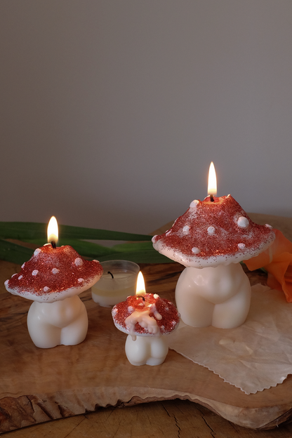 Glittery Mushroom Candles - Trio