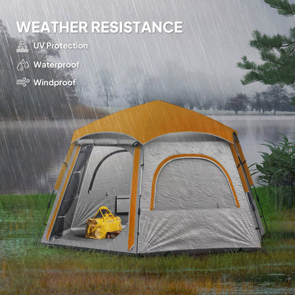 Outsunny Instant Camping Tent, 2/3/4 Person Easy Setup Family Tent with Vestibule, Rainfly, 4 Mesh Windows & 2 Doors, Hexagonal Design, Waterproof UV Protected Dome Tent, Light Grey