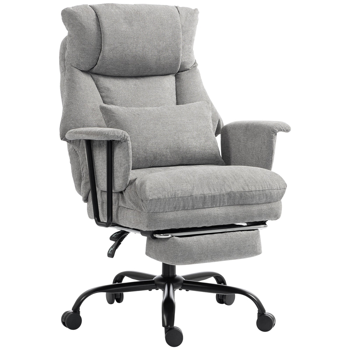 HOMCOM Office Chair, 180kg Heavy Duty Linen Computer Desk Chair with Lumbar Support, Wide Seat, Spring Cushion, Grey