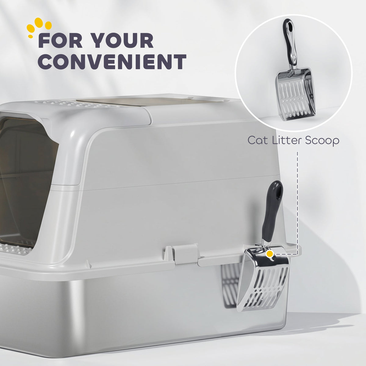 PawHut Extra Large Stainless Steel Litter Box, Enclosed Cat Litter Tray with Scoop, Deodorizer Bag, Front-Entry and Top-Exit
