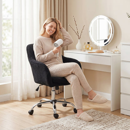 HOMCOM Modern Makeup Vanity Chair, Snow Flannel Office Chair with Tub Back, Black