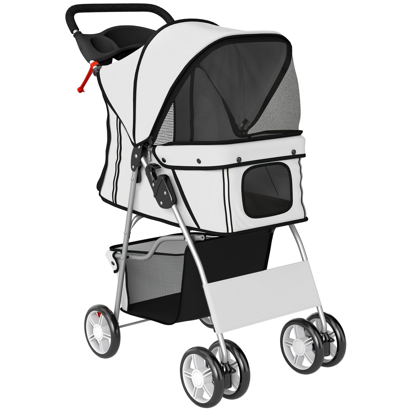 PawHut Dog Pram, Pet Stroller with Reflective Strips, Foldable Cat Stroller with 360° Swivel Wheels, Grey