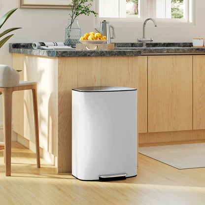 HOMCOM 50L Kitchen Bin with Soft-Close Lid and Stay-Open Function, Stainless Steel Pedal Bin with Removable Inner Bucket, Carry Handle for Kitchen, Office, Home, Cream