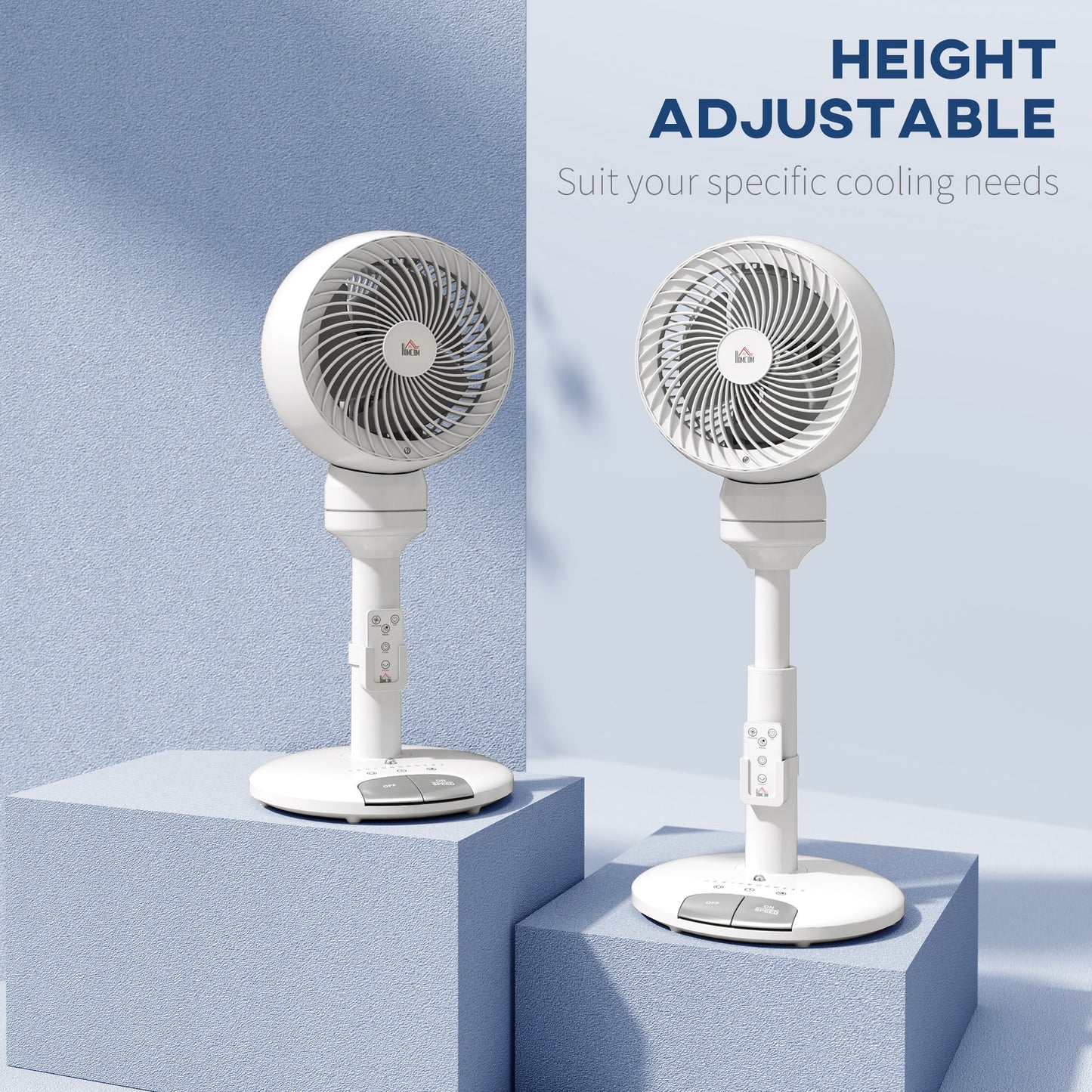 HOMCOM 9'' Air Circulator Fan 3 Speed 3 Mode, 70\'c2\'b0 Oscillation 90\'c2\'b0 Vertical Tilt, Height Adjustable, Remote Controller, for Living Room, Bedroom, Office, White