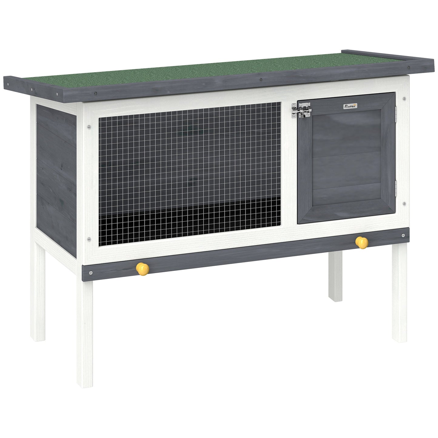 PawHut Wooden Rabbit Hutch, Guinea Pig Hutch with Asphalt Roof, Outdoor Elevated Bunny House for Rabbits, Chinchillas