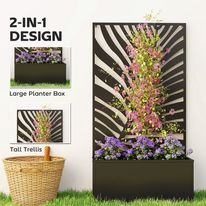 Outsunny Metal Garden Bed for Garden with Trellis, Wall Mounted or Freestanding Raised Planter with Privacy Screen