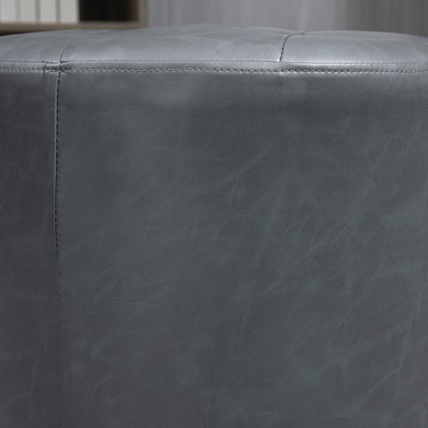 HOMCOM 360\'c2\'b0 Swivel Foot Stool Round PU Ottoman with Thick Sponge Padding and Solid Steel Base, Grey
