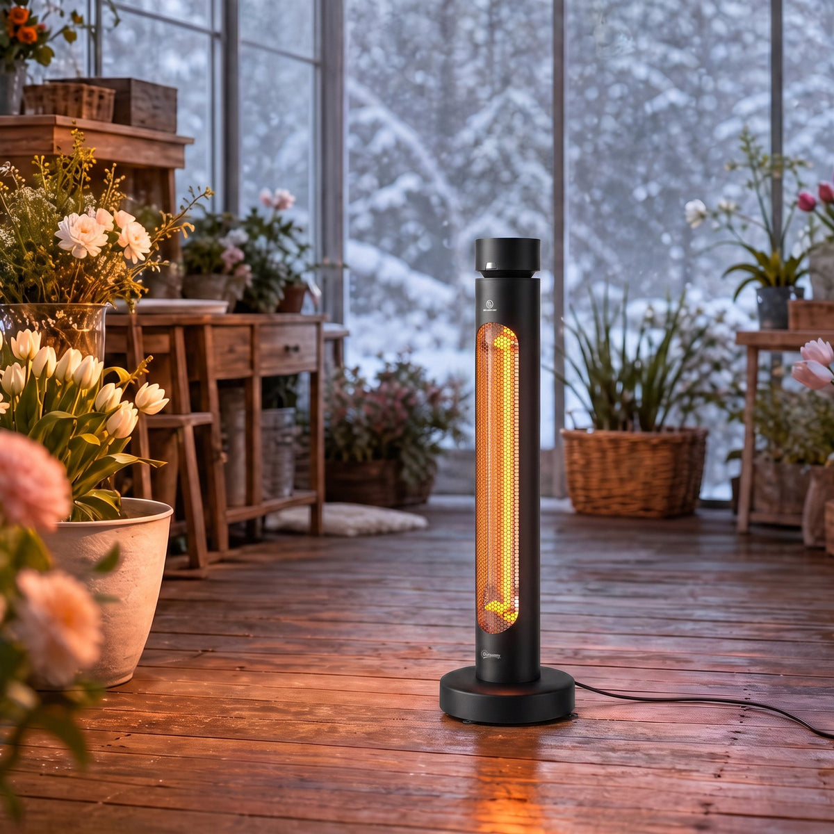 Outsunny 2000 W Electric Infrared Patio Heater, Free Standing Oscillating Outdoor Garden Heater with Knob/Remote Control, Black