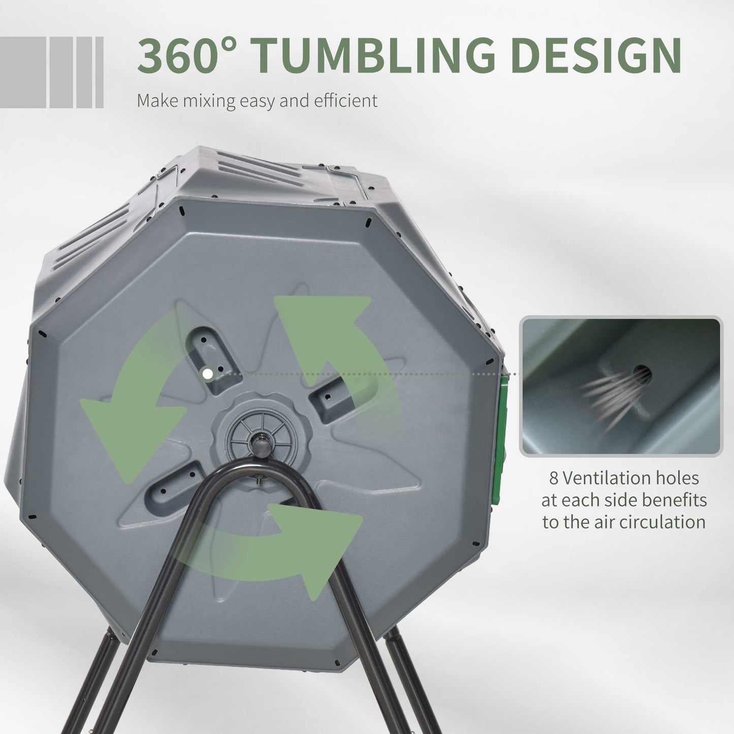 Outsunny 160L 360° Rotating Dual Chamber Composter - Grey