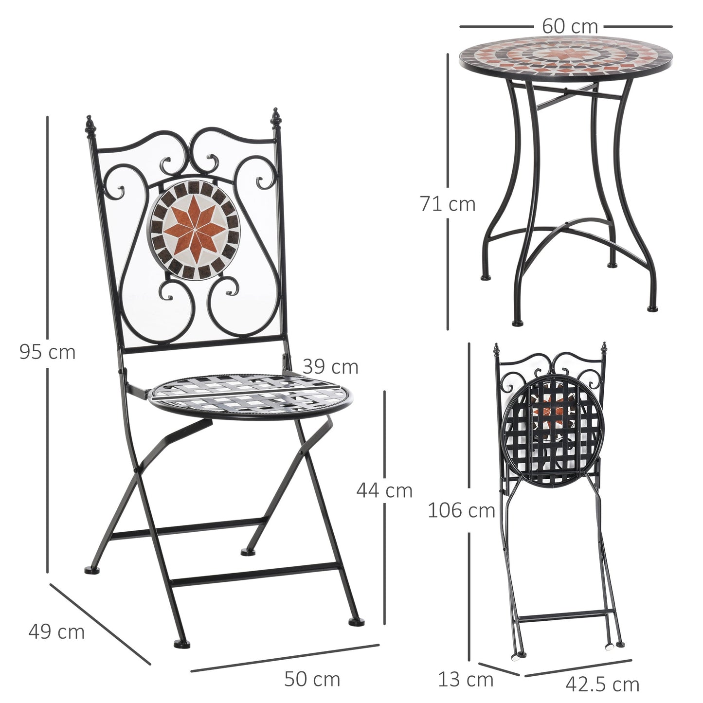 Outsunny Three-Piece Mosaic Bistro Table Set - Multicoloured