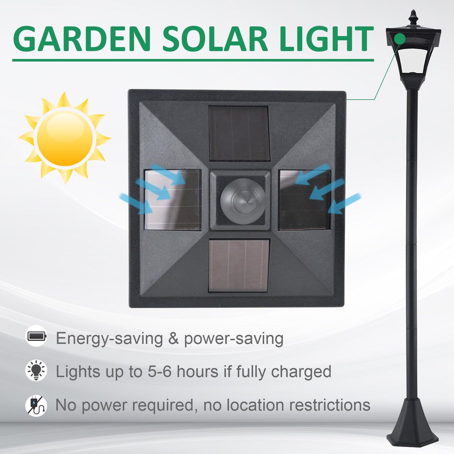 Outsunny Outdoor Garden Solar Post Lamp Photosensitive LED Lantern Bollard Pathway 1.2M Tall – Black
