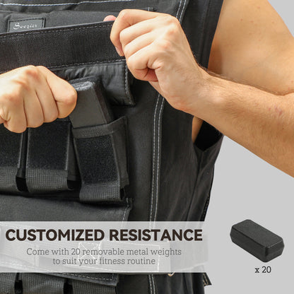SPORTNOW 20KG Adjustable Weighted Vest, Running Weight Vest, with 30 Metal Weights, Reflective Strips, for Running, Exercise