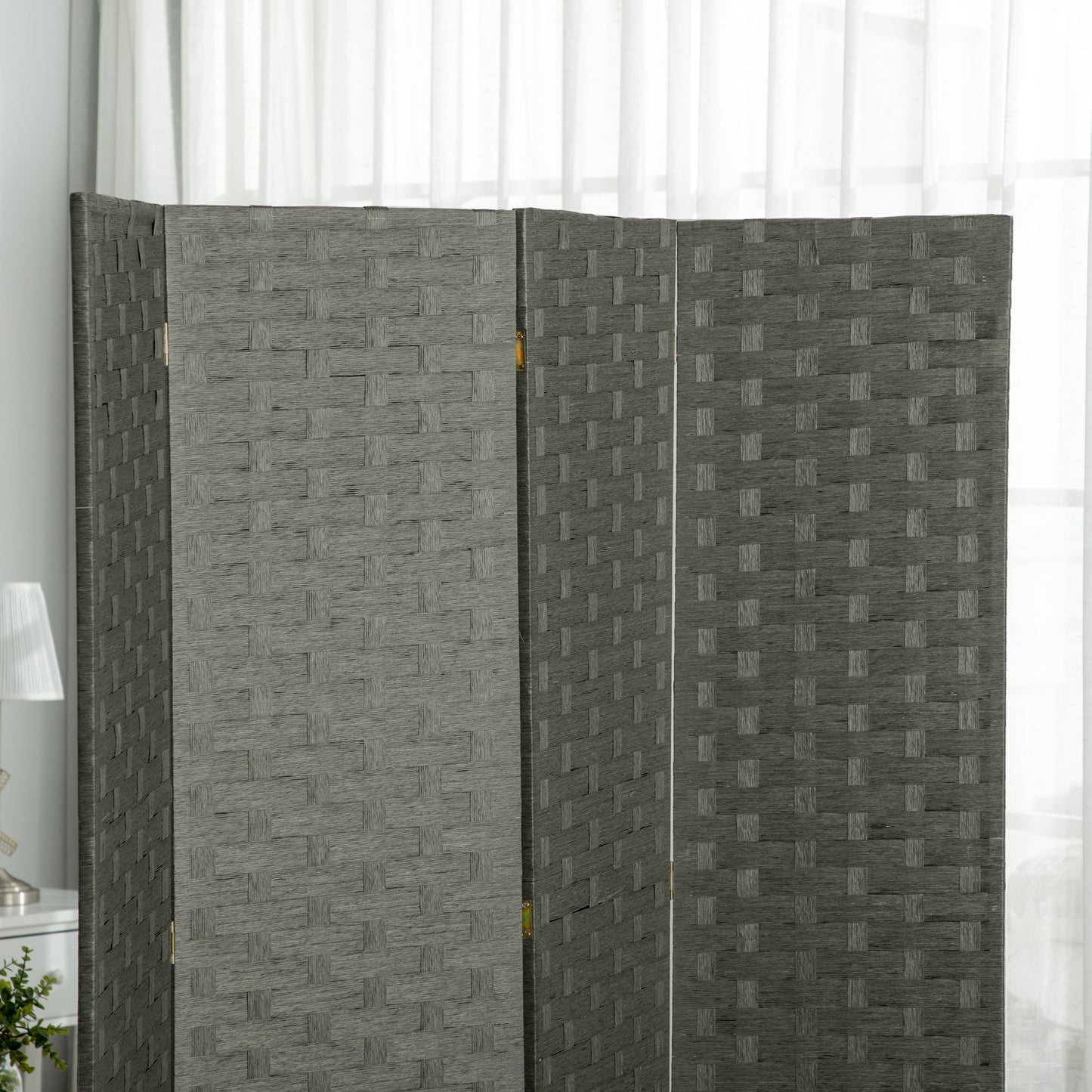 HOMCOM 4-Panel Room Dividers, Wave Fibre Freestanding Folding Privacy Screen Panels, Partition Wall Divider for Indoor Bedroom Office, 170\'c2\'a0cm, Grey