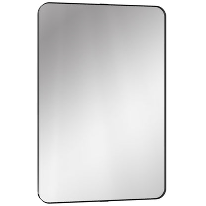 HOMCOM Rectangular Wall Mirror, 90 x 60 cm Wall Mounted Bathroom Mirror with Aluminium Alloy Frame and Tempered Glass, Black