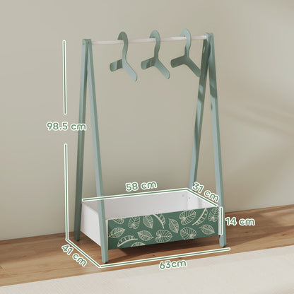 AIYAPLAY Baby Clothing Rack with Hangers, Storage Shelf for Bedroom, Leaf Theme, for Ages 3-6, Green