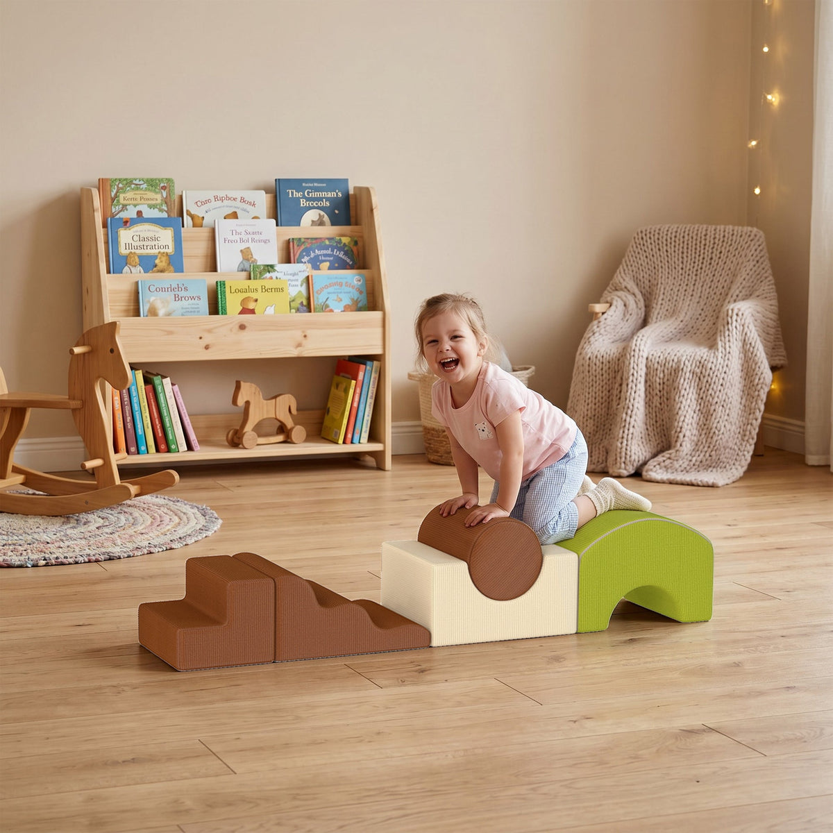 AIYAPLAY Toddlers Climbing Toys, 5-Piece Foam Climbing Blocks with Non-Slip Bottom, Washable Cover for Crawling or Building