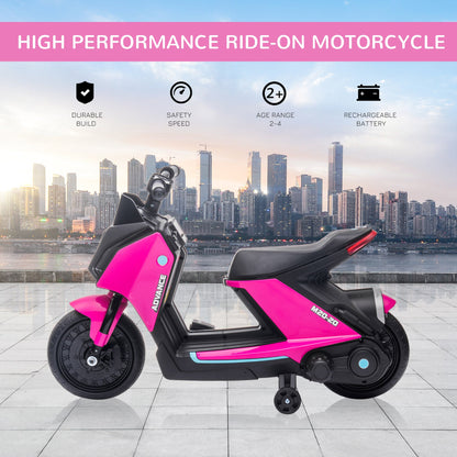 HOMCOM 6V Kids Electric Motorbike Ride On Toy w/ Music Headlights Safety Training Wheels for Girls Boy 2-4 Years Pink