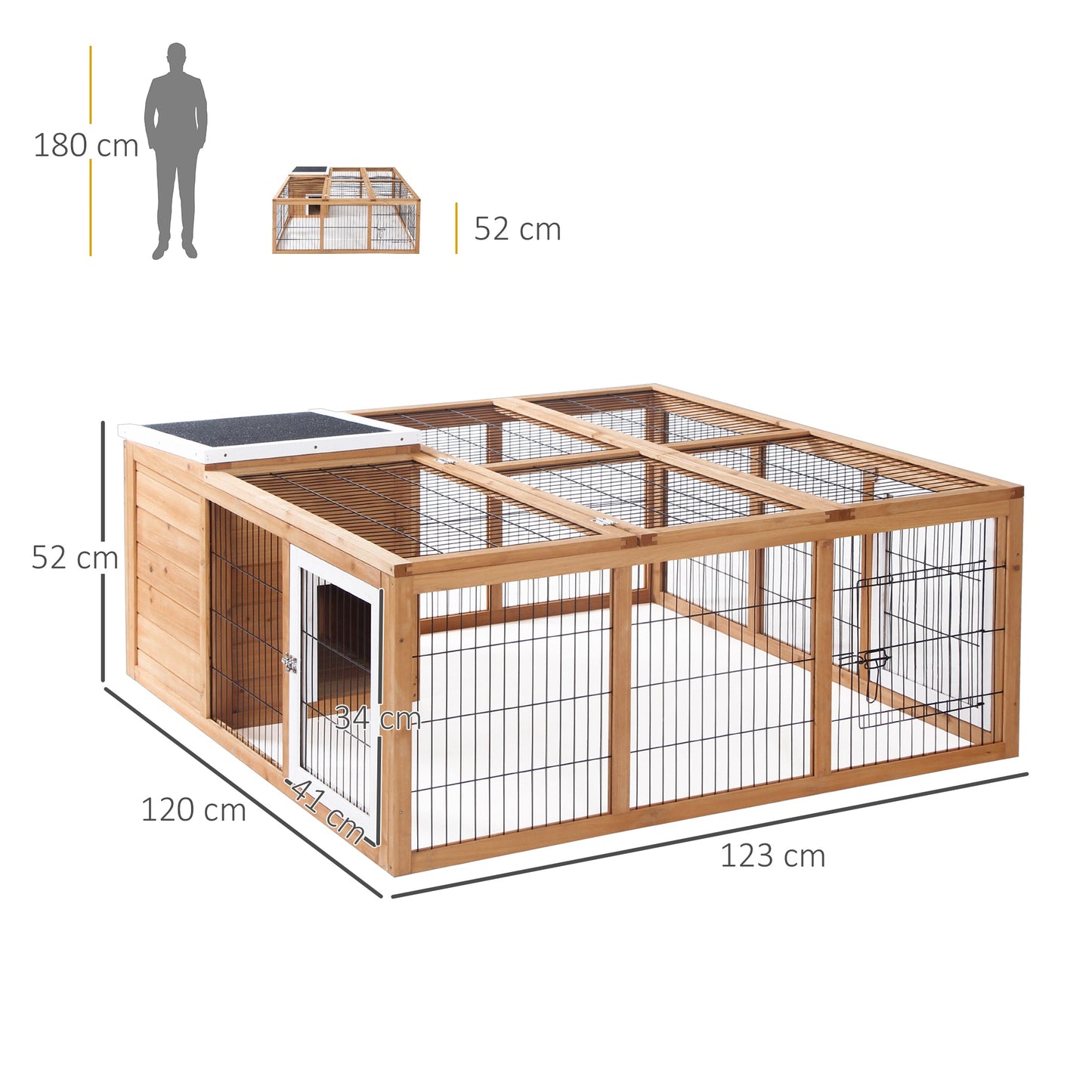 PawHut Rabbit Hutch Outdoor, Guinea Pig House, Bunny Run Cage with Openable Top for 1–2 Rabbits, Yellow