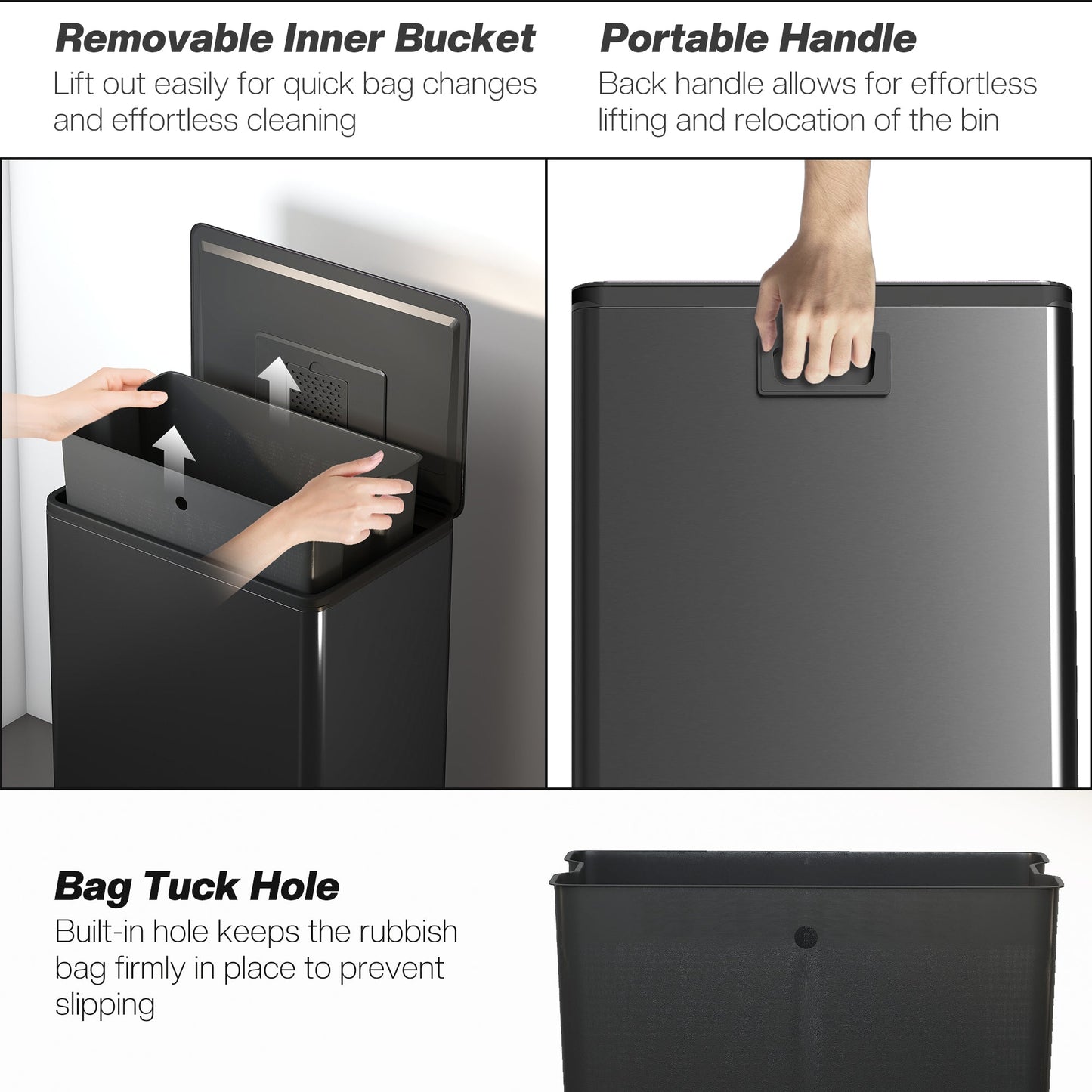 HOMCOM 45L Kitchen Bin, Pedal Bin with Soft-Close and Stay-Open Lid, Removable Inner Bucket, Odor Control for Kitchen, Office