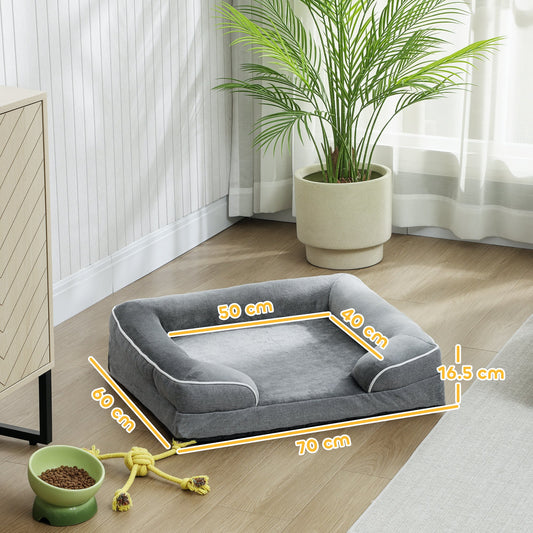 PawHut Dog Sofa Bed, Washable Pet Bed with Removable Cover and Non-Slip Bottom for Cats and Small Dogs, Grey