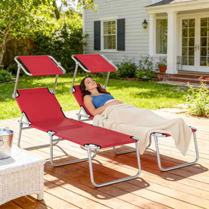Outsunny Outdoor Foldable Sun Lounger Set of 2, 4 Level Adjustable Backrest Reclining Sun Lounger Chair with Angle