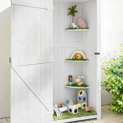 Outsunny Small Shed, Tall Slim Wooden Garden Shed with 3 Removable Shelves and Roof Hatch, Compact Outdoor Tool Storage Cabinet with Asphalt Roof and Door Latch, 77 x 54.2 x 179 cm, Light Grey