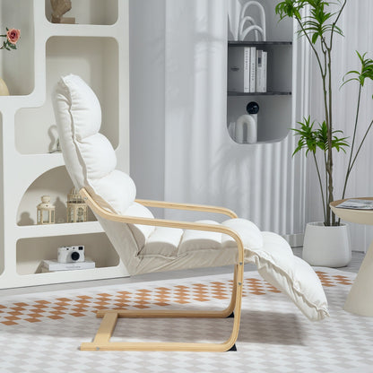 HOMCOM Curved Wooden Accent Chair, with Adjustable Footrest - Cream White