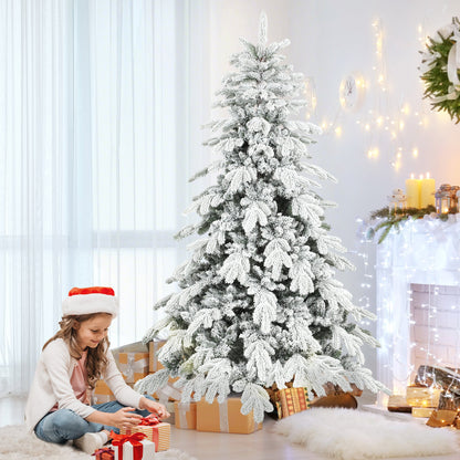 HOMCOM 7ft Super Flocked Christmas Tree - Green/White