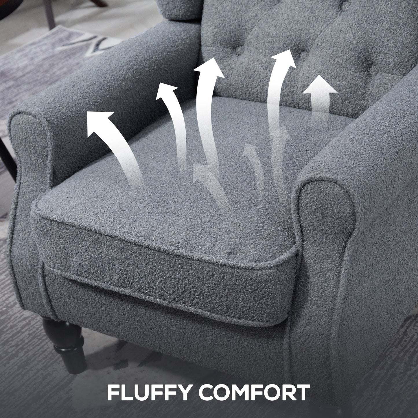 HOMCOM Wingback Accent Chair, Retro Upholstered Button Tufted Occasional Chair for Living Room and Bedroom, Grey